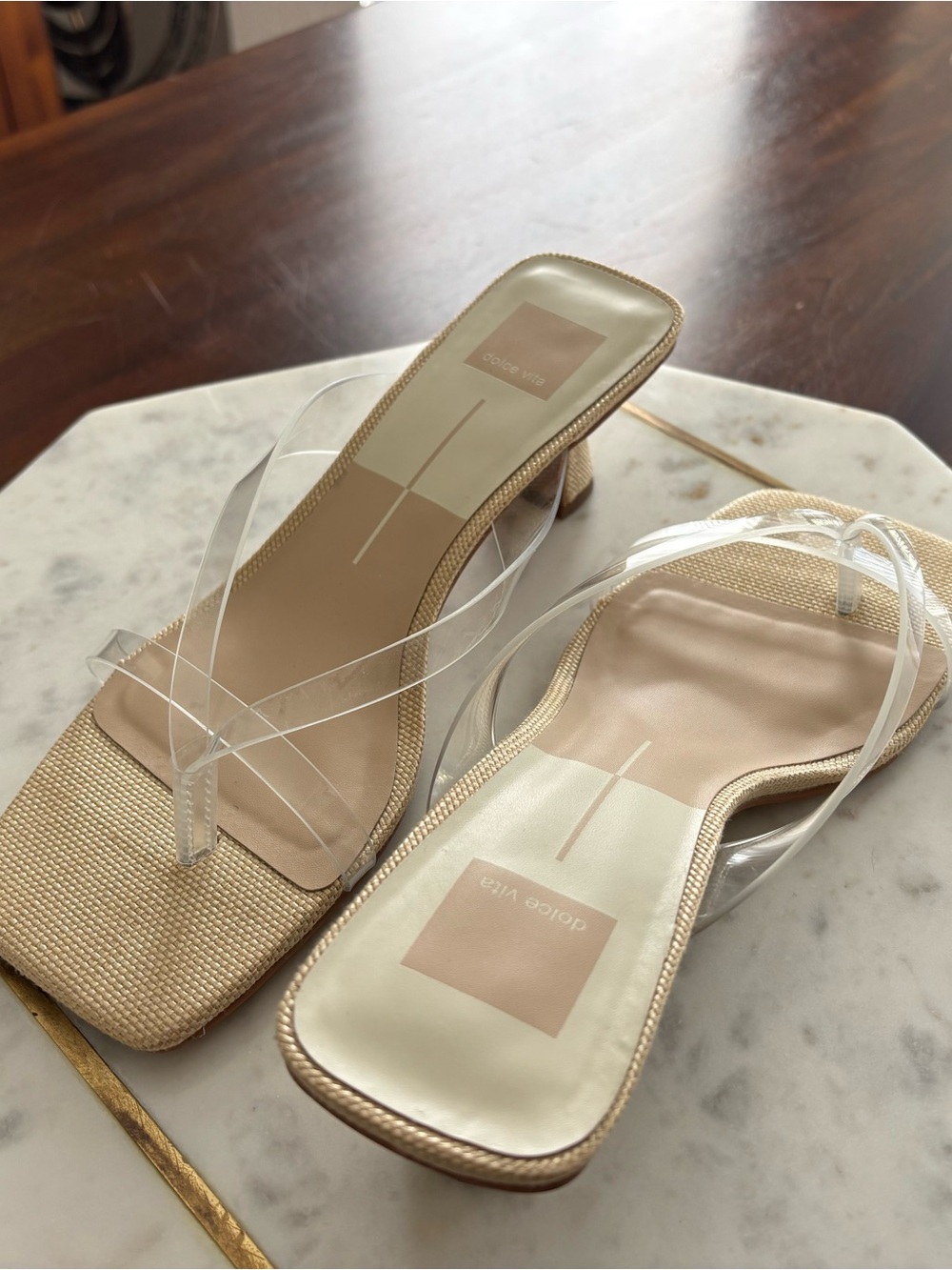 Dolce Vita Nude Beige Clear-Strap Mid Heel Slide - Picture 9 of 9
